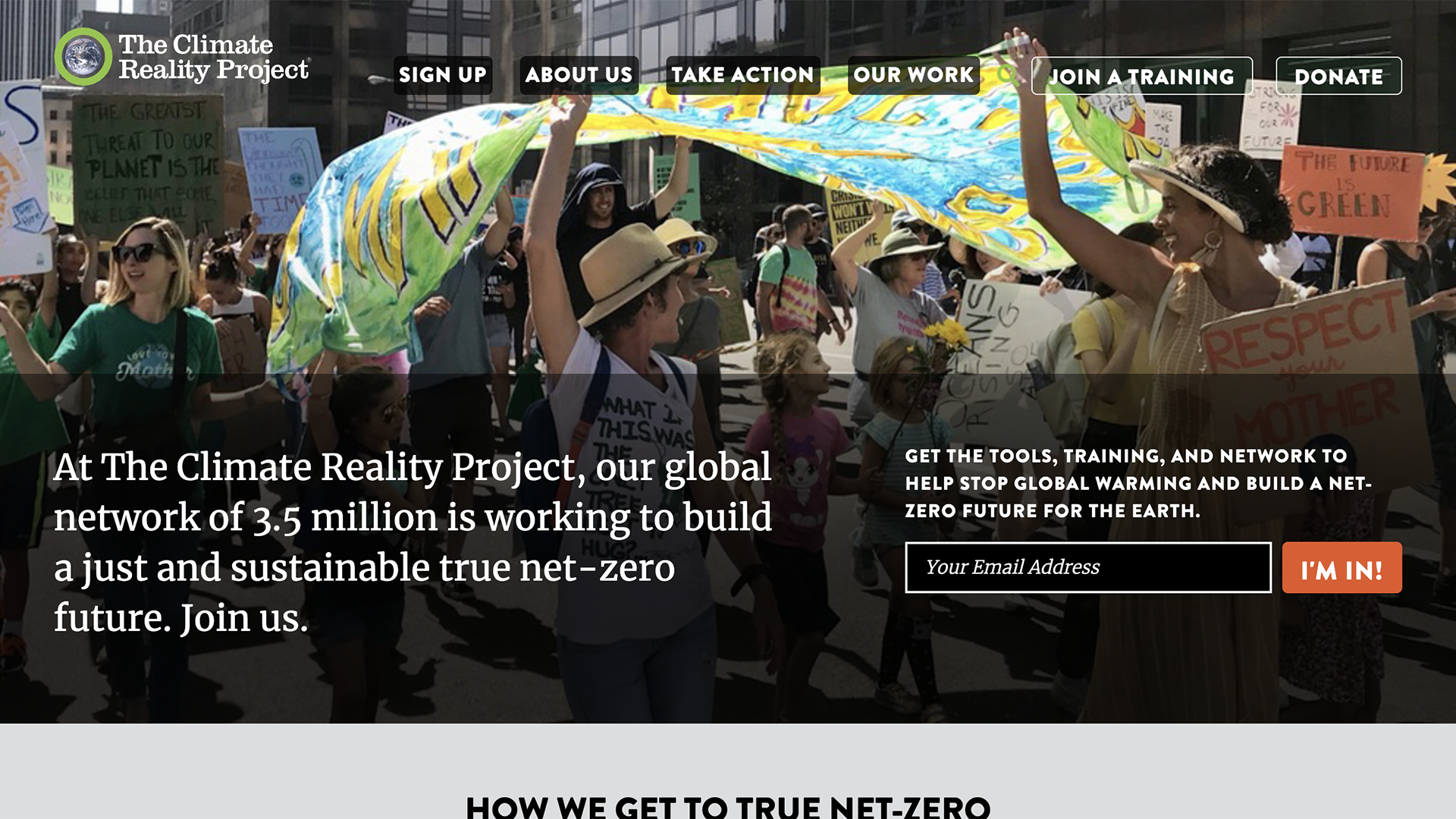 screenshot of the climate reality project homepage